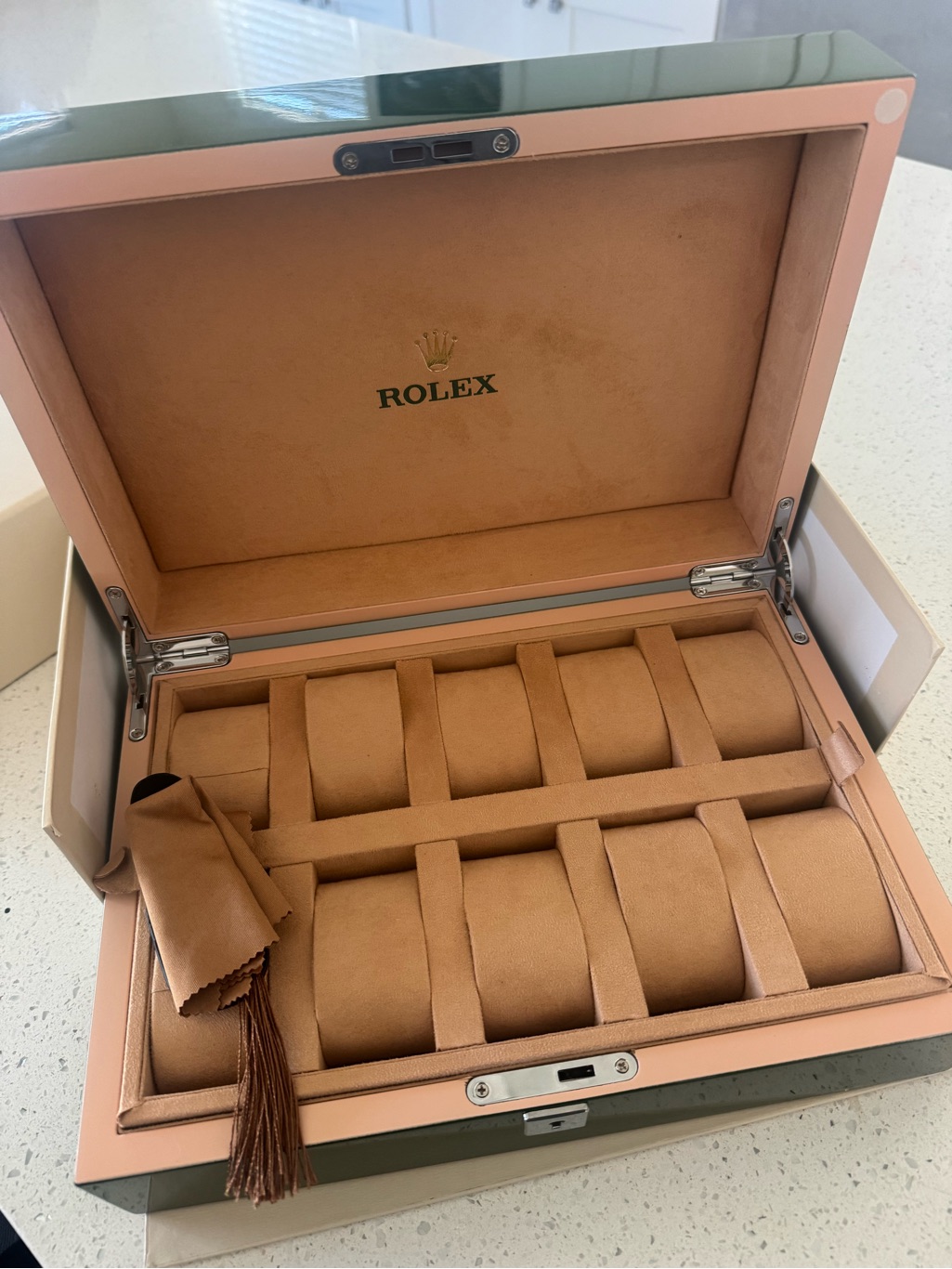 Rolex 10Watch Green Lacquer Presentation Display Storage Box W Key